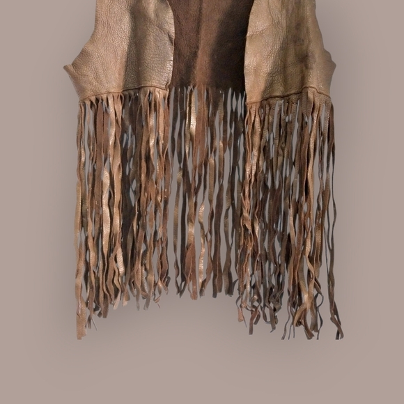 Women's Brown Faux Leather Western Cowboy Cowgirl Vest With Fringe Festival - Picture 5 of 8
